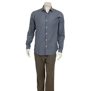 Zegna Men’s Blue Check Plaid Dress Shirt